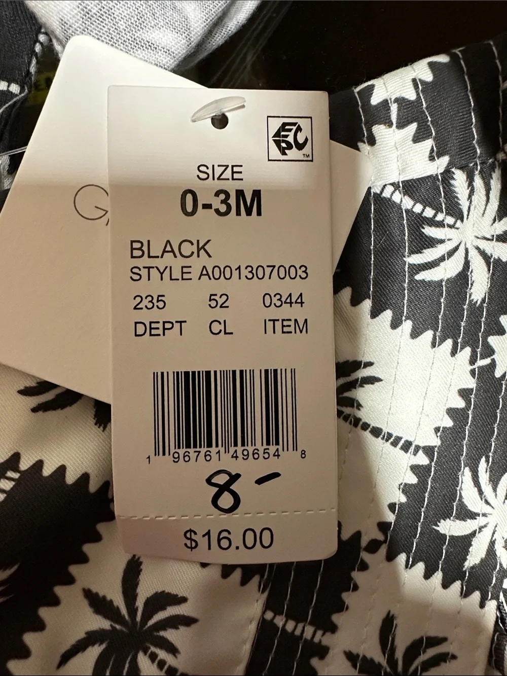 Unbranded Black & White Palm Print Baby Matching Set (0-3M)
